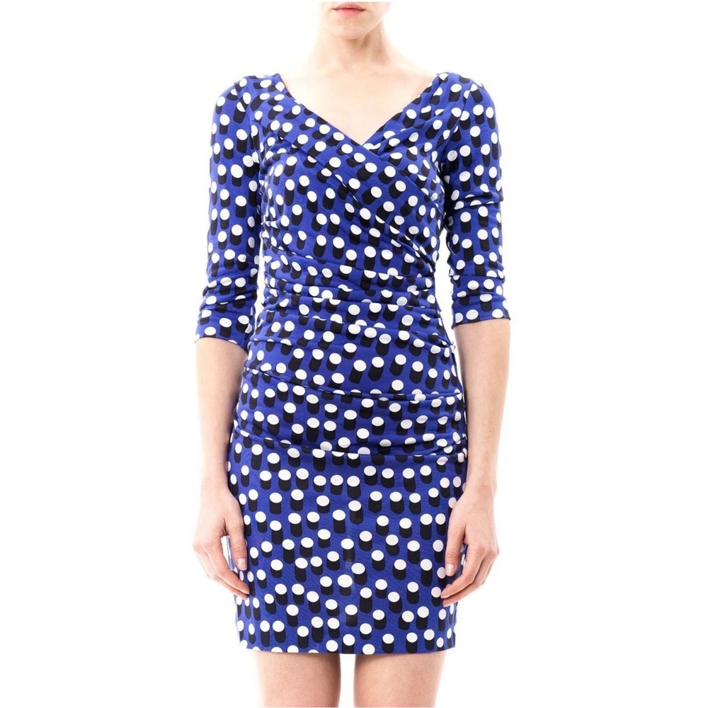 Diane von Furstenberg Bentley Silk Jersey‎ Ruched Sheath Dress Polka Dot Size 4